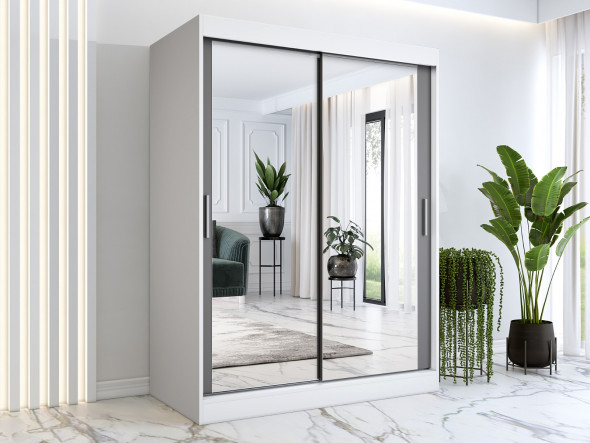 Szafa przesuwna MODUO COMFORT 150 biała mat/antracyt z dwoma lustrami