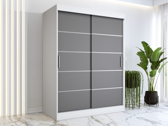 Szafa przesuwna MODUO COMFORT 150 biała mat/antracyt z listwami