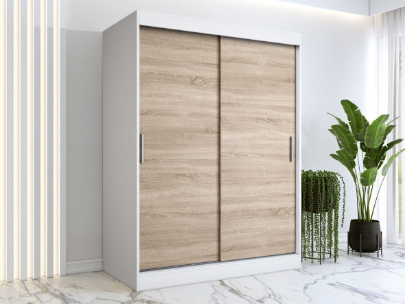 Szafa przesuwna MODUO COMFORT 150 biała mat/dąb sonoma gładka