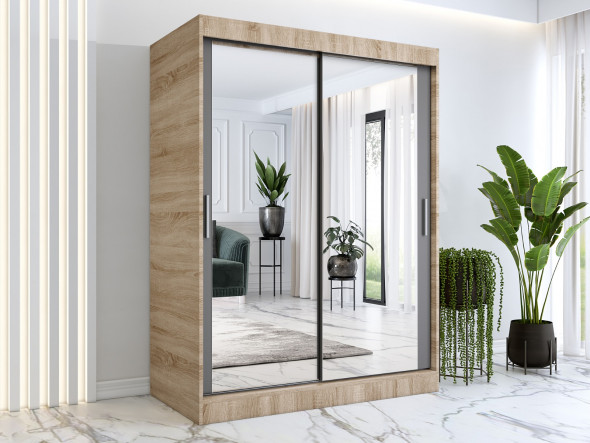 Szafa przesuwna MODUO COMFORT 150 dąb sonoma/antracyt z dwoma lustrami