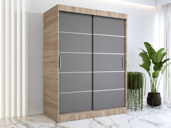 Szafa przesuwna MODUO COMFORT 150 dąb sonoma/antracyt z listwami