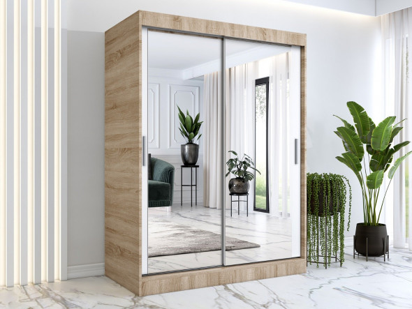 Szafa przesuwna MODUO COMFORT 150 dąb sonoma/biała mat z dwoma lustrami