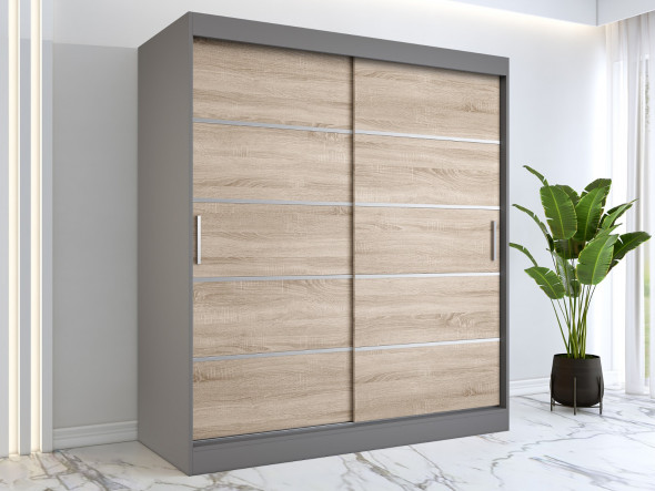 Szafa przesuwna MODUO COMFORT 180 antracyt/dąb sonoma z listwami