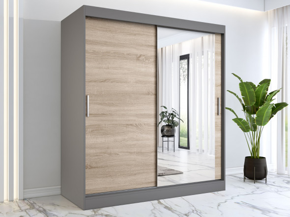 Szafa przesuwna MODUO COMFORT 180 antracyt/dąb sonoma z lustrem po prawej