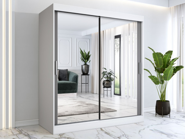 Szafa przesuwna MODUO COMFORT 180 biała mat/antracyt z dwoma lustrami