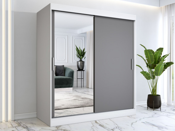 Szafa przesuwna MODUO COMFORT 180 biała mat/antracyt z lustrem po lewej