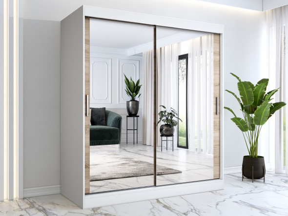 Szafa przesuwna MODUO COMFORT 180 biała mat/dąb sonoma z dwoma lustrami