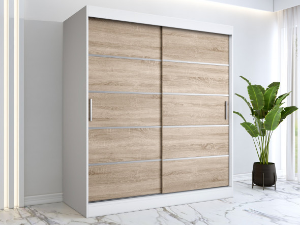 Szafa przesuwna MODUO COMFORT 180 biała mat/dąb sonoma z listwami