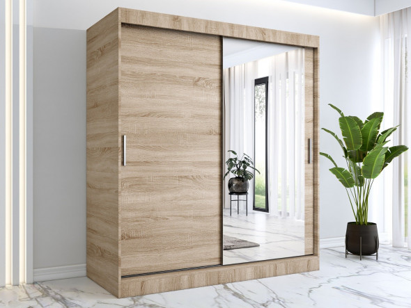 Szafa przesuwna MODUO COMFORT 180 dąb sonoma z lustrem po prawej