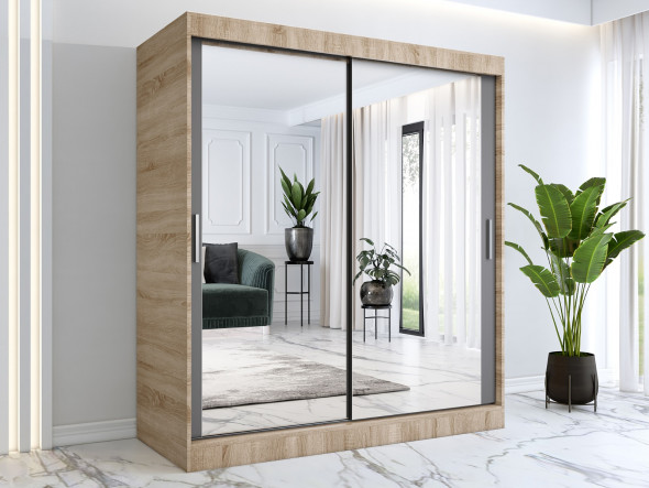 Szafa przesuwna MODUO COMFORT 180 dąb sonoma/antracyt z dwoma lustrami