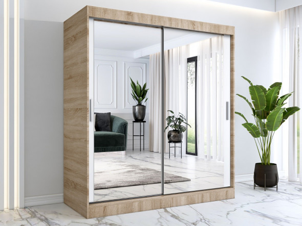 Szafa przesuwna MODUO COMFORT 180 dąb sonoma/biała mat z dwoma lustrami