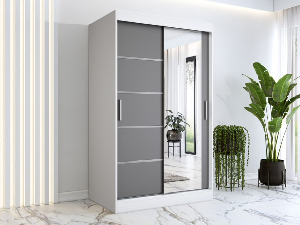 Szafa przesuwna MODUO COMFORT 2 120 biała mat/antracyt z lustrem