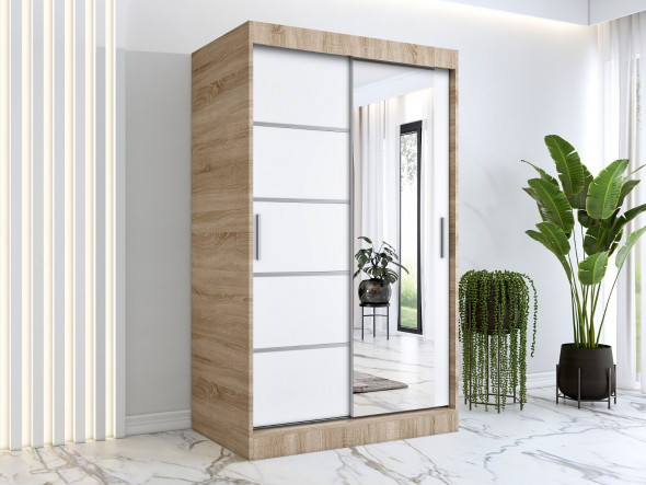Szafa przesuwna MODUO COMFORT 2 120 dąb sonoma/biała mat z lustrem