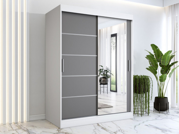 Szafa przesuwna MODUO COMFORT 2 150 biała mat/antracyt z lustrem