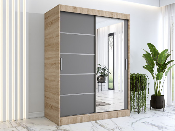 Szafa przesuwna MODUO COMFORT 2 150 dąb sonoma/antracyt z lustrem