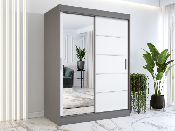 Szafa przesuwna MODUO COMFORT 3 150 antracyt/biała mat z lustrem