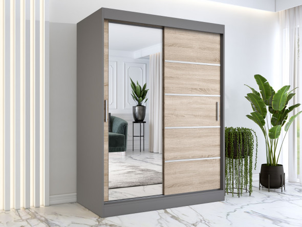 Szafa przesuwna MODUO COMFORT 3 150 antracyt/dąb sonoma z lustrem