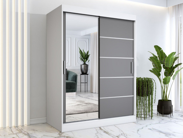 Szafa przesuwna MODUO COMFORT 3 150 biała mat/antracyt z lustrem