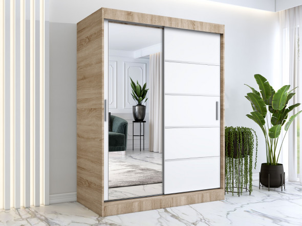 Szafa przesuwna MODUO COMFORT 3 150 dąb sonoma/biała mat z lustrem