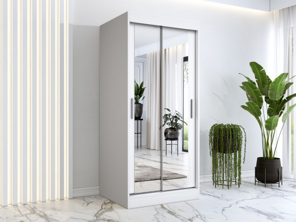 Szafa przesuwna MODUO COMFORT 90 biała mat z dwoma lustrami