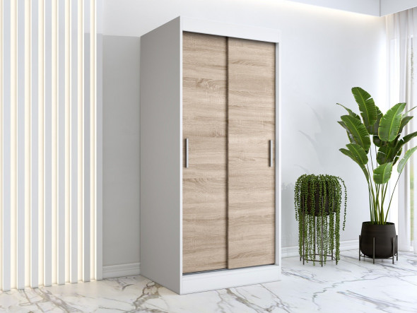 Szafa przesuwna MODUO COMFORT 90 biała mat/dąb sonoma gładka