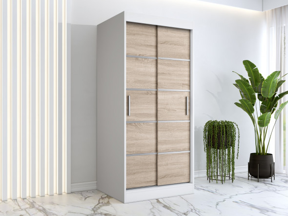 Szafa przesuwna MODUO COMFORT 90 biała mat/dąb sonoma z listwami