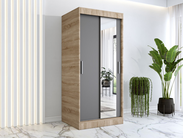 Szafa przesuwna MODUO COMFORT 90 dąb sonoma/antracyt z lustrem po prawej