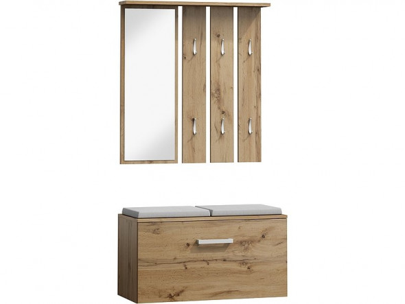 Szafka na buty + wieszak z lustrem P-001 dąb wotan/szary