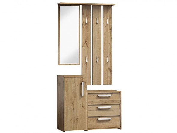 Szafka na buty + wieszak z lustrem P-002 dąb wotan
