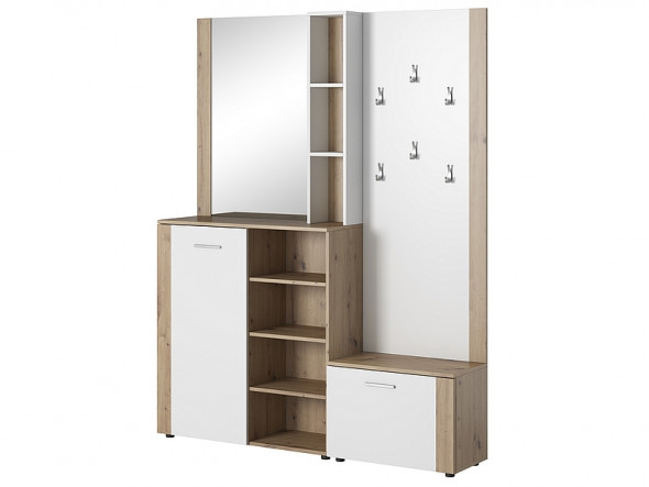 Szafka na buty + wieszak z lustrem P-007 dąb artisan/biały