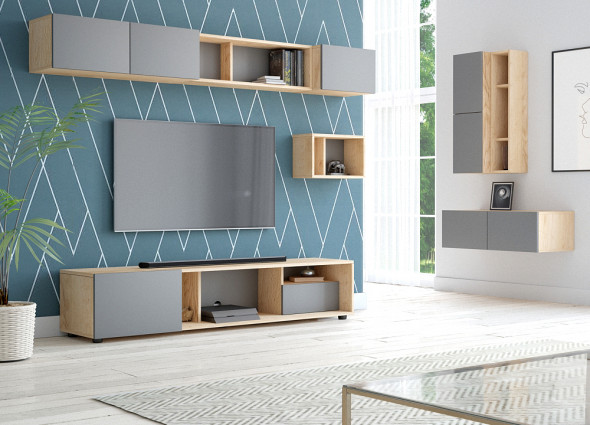 Szafka RTV BARCELONA 160 grafit mat/dąb stojąca