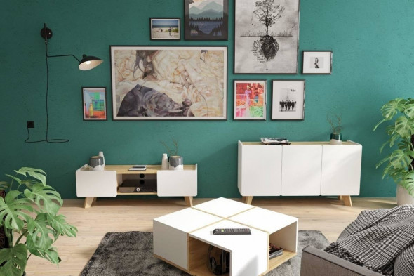 Szafka RTV LETT biała/dąb