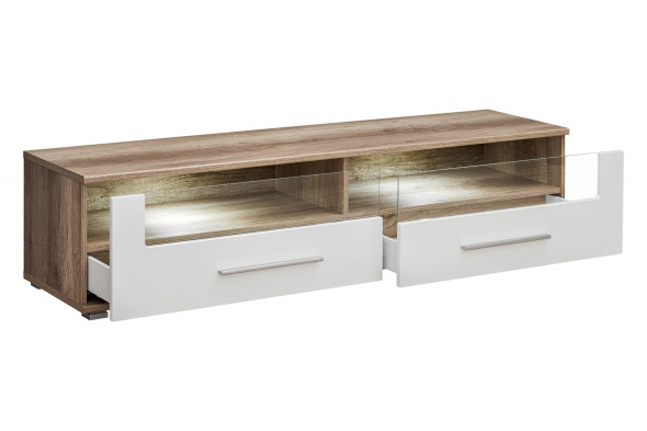 Szafka RTV SANDER dąb monument/biały połysk