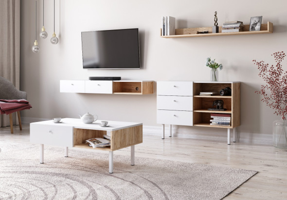 Szafka RTV TULIA dąb/biała