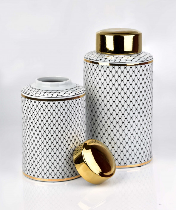 Wazon ceramiczny CHARLOTTE BLACK ⌀20x40 cm biały/czarny