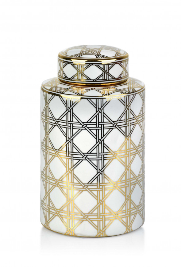 Wazon ceramiczny CHARLOTTE GOLD ⌀18x30 cm biały/złoty