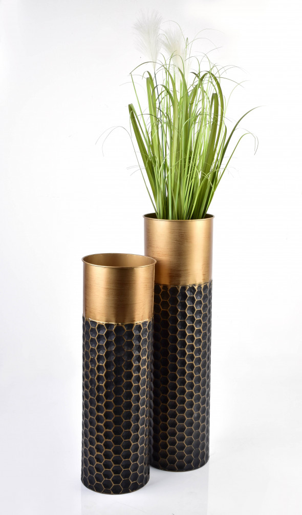 Wazon metalowy RORY ⌀19x70 cm czarny/złoty