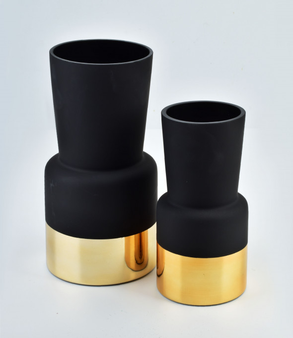 Wazon szklany SERENITE ⌀10x20 cm czarny mat/złoty