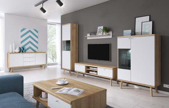 Witryna niska VIVIERA dąb/biała