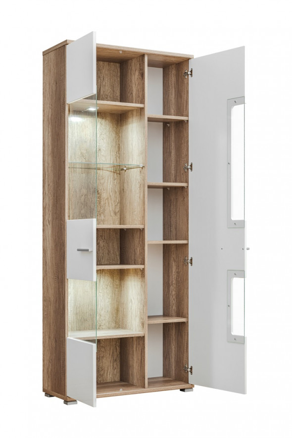 Witryna SANDER dąb monument/biały połysk lewa