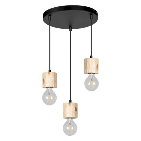 Pino lampa wisząca 3-punktowa sosna naturalna/czarna 7161350R