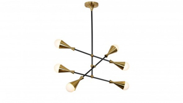 Valpina lampa wisząca 6-punktowa czarna/mosiądz LDP 6029-6 (BK+MD)