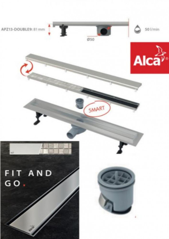 ALCAPLAST ODPŁYW LINIOWY ODWODNIENIE PRYSZNICOWE  APZ13-DOUBLE9 FIT AND GO -55 cm