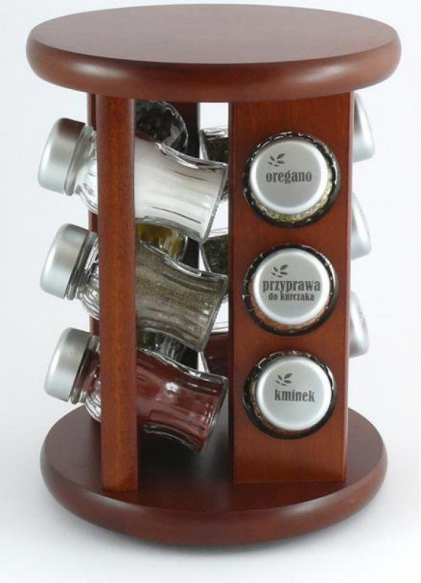 Gald Stojak na przyprawy przyprawnik 12 poj. obrotowy kolor brąz/zakrętki mat