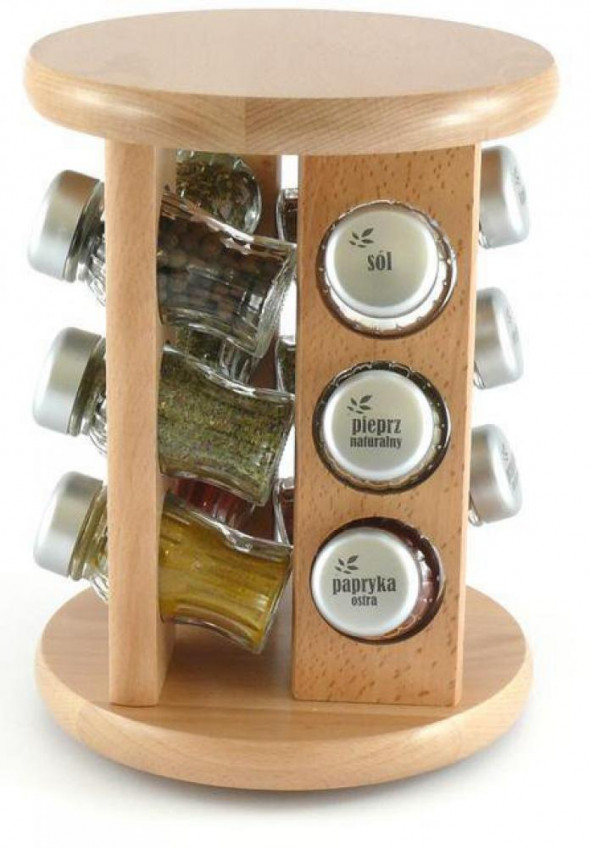 Gald Stojak na przyprawy przyprawnik 12 poj. obrotowy kolor naturalny/zakrętki mat