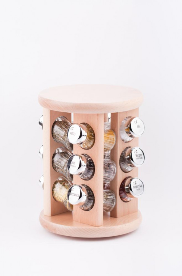 Gald Stojak na przyprawy przyprawnik 12 poj. obrotowy kolor naturalny/zakrętki połysk