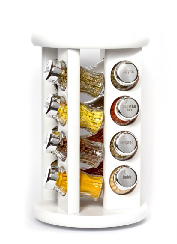 Gald Stojak na przyprawy przyprawnik 16 poj. obrotowy biały/zakrętki połysk