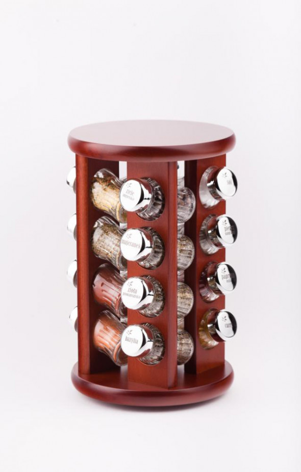 Gald Stojak na przyprawy przyprawnik 16 poj. obrotowy kolor brąz/zakrętki połysk