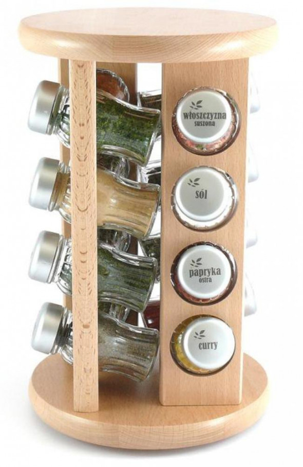 Gald Stojak na przyprawy przyprawnik 16 poj. obrotowy kolor naturalny/zakrętki mat