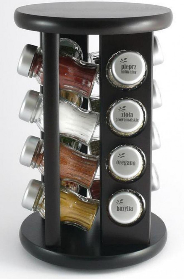 Gald Stojak na przyprawy przyprawnik 16 poj. obrotowy kolor venge/zakrętki mat